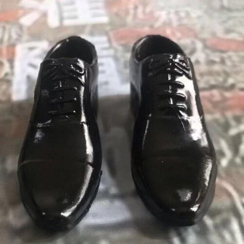 1/6 scale black pointed toe leather shoes Low-heel model for 12in male soldier accessories toy