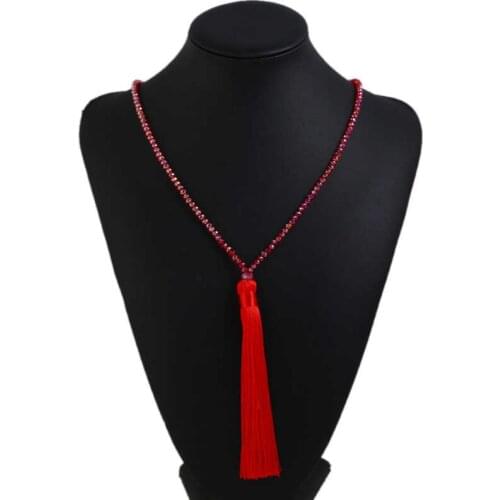 Colorful Silk Thread Pendant Crystal Tassel Sweater Chain Beaded Crystal Jewelry Pendant Tassel Long Necklace