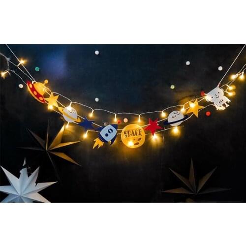 Led Robot Party Personalized Banner Space Birthday Rocket Ship Flag Garland Bunting with lights kids park club tent decor gift