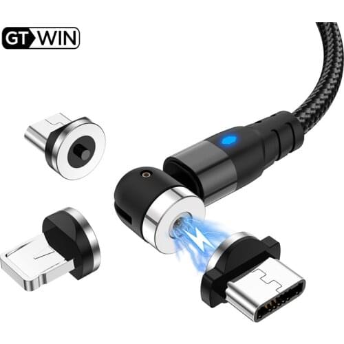 GTWIN LED Magnetic Cable 540 Degree Rotating USB Type C Cable For iPhone 12 Xiaomi mi 11 Samsung Fast Charge Micro USB Wire Cord