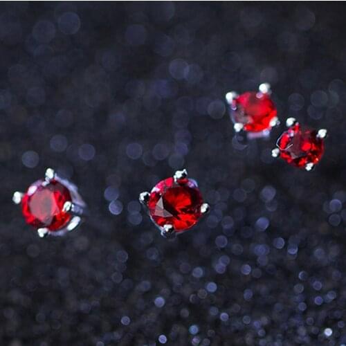 Minimalist 925 Sterling Silver For Women Simple CZ Small Red Stud Earrings Fashion Female Gifts Jewelry