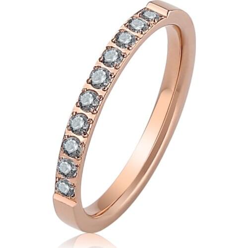 Fashion Titanium Steel Rose Gold Plating Stainless Steel Ring Simple Creative Zircon Couple Ring Jewelry