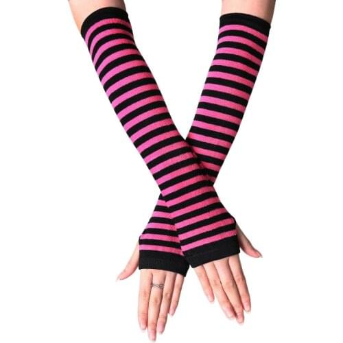 Fashion Striped Elbow Gloves Women Lady Warmer Knitted Long Half Finger Gloves Long Girls Elbow Mittens Sun Block Keep Warm Cuff