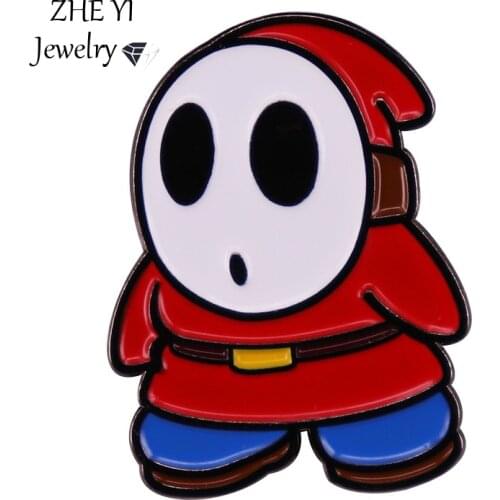 Cartoon Shy Guy Cute Enamel Pin Brooch for Men Women Vintage Super-Mario Ghost Breastpin Collectible Jewelry Accessories