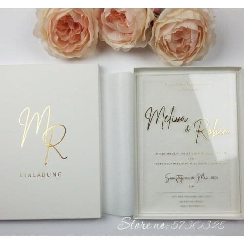 Wedding Card Box Acrylic Set Wedding Invitation Customized Gold Foiling Print Partecipazioi matrimonio Wedding Announcement
