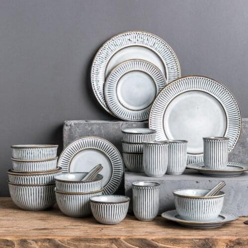 ANTOWALL 38pcs/set retro ceramic tableware dinner set bowl rice dessert bowl procelain plates