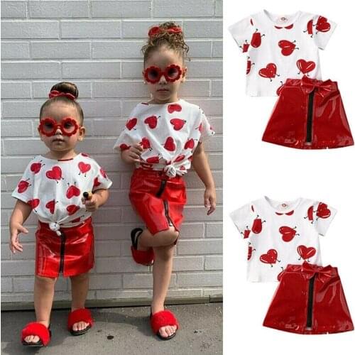 2020 New Toddler Kid Baby Girl Top Skirt Valentines Day Outfits Clothes Set