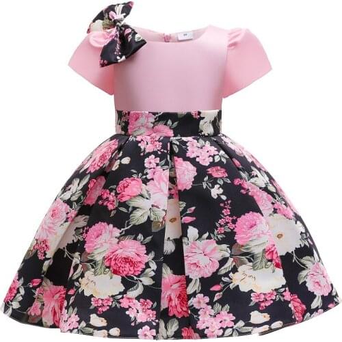 2021 New Pink Flower Girls Dresses For Wedding printing bow-knot Girl Birthday Party Evening Dress Princess Ball Gown
