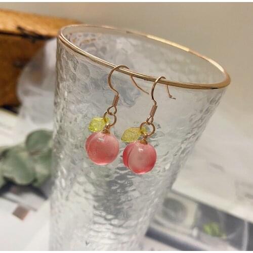 French Glass Peach Hip New Earrings Cute Pink Fruit Candy Food Transparent Bubble Butt Earrings for Women Fashion Jewelry 2021