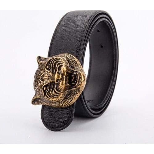 Wild Personality Mens Belt Tiger Head Pattern Metal Buckle Strap Male Leather Belt Western Cowboy Style Belt Gift For Men