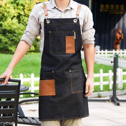 Restaurant Apron Denim Men and Women Custom Logo Kitchen Cooking Baking Work Clothes Milk Tea Shop Barber