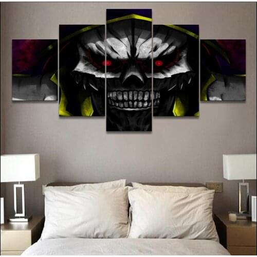 Modern Home Decorative Wall Art Canvas HD Printed Painting Modular Picture Anime Overlord Poster 5 Pieces Ainz Ooal Gown Draw