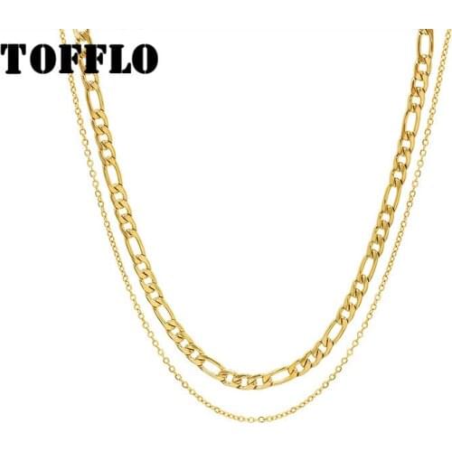 TOFFLO Stainless Steel Jewelry Thick And Thin Link Chain Double Layer Stacked Necklace Female Collar Chain BSP934