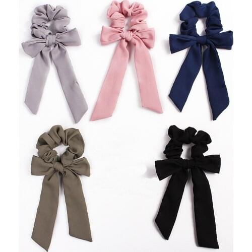 Hair Bows Scrunchies Ponytail Holder Women Hair Accessories Elastic Bands Bowknot Scrunchy Streamers Ribbon Hair Ring 50pcs F402