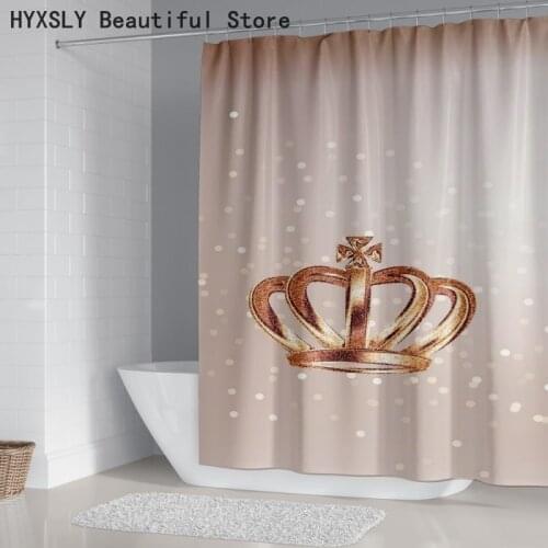 3D Golden Crown Print Shower Curtain Bathroom Decorative Polyester Waterproof Screen Cover Hooks Set Eco-Friendly Washable Cloth