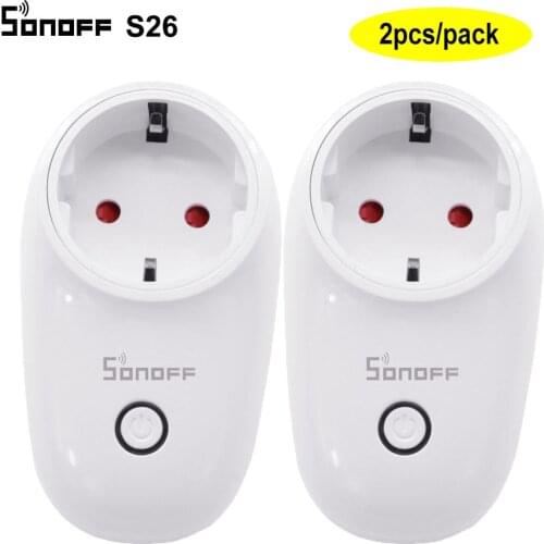 2pcs Sonoff S26 WiFi Smart Socket EU Wireless Plug Power Sockets Smart Home Switch Work With Alexa Google Assistant IFTTT