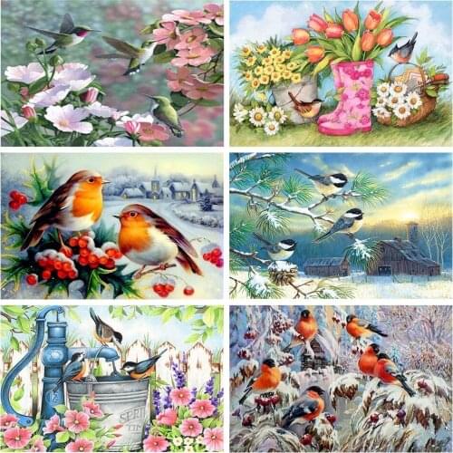 Diamond painting cross stitch kit square diamond snowy bird DIY handmade gift mosaic embroidery home decoration