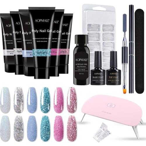 AOPMALL® 6 Color Glitter Poly Nail Gel 14Pcs Manicure Beginner Nail Kit Soak Off Manicure Nail Art Tools Set