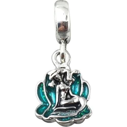 Ariel & Sea Shell, Seafoam Green Enamel Charm Pendant European Beads Fit Charms Bracelets&Bangles Necklace