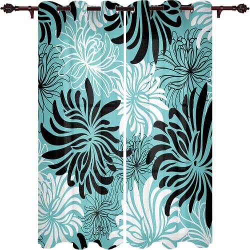 Water Green Chrysanthemum Black And White Retro Window Curtains Kitchen Bedroom Drapes Home Decor Living Room Backdrop Curtain