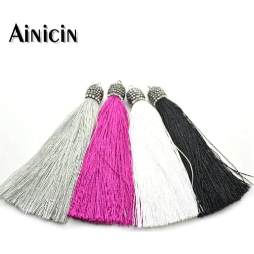 Black Rhinestone Crystal Paved 9cm Long White Black Pink GrayTassel Fashion Jewelry Making Materials