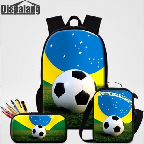 Dispalang Soccers Prints 3Pcs/Set Backpack Footballs School Bag for Boys 16 inch Children Pencil Case Thermo Lunch Box Sac A Dos