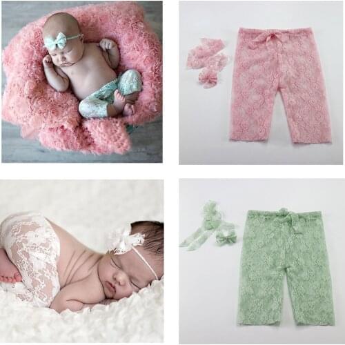 D&J Newborn Photo Props Baby Lace Pants Bowknot Headbands Set Infant Costume Hair Accessories Baby Boys Girls Photo Shoot Props