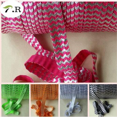 16 colors Silver Foil Chevron elastic foe , 5/8" metallic silver Fold over elastics, 50 yards/roll