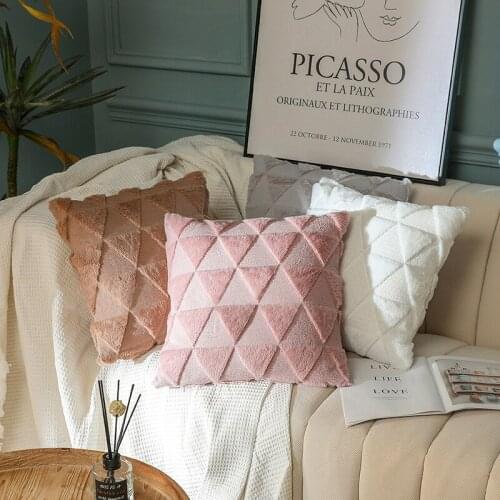 Geometric Sofa Plush Pillow Case Pink White Winter Warm Throw Pillows Hotel Office Living Room Cushion Pillow Cover Pillow Sham