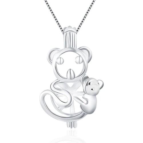 CLUCI 3pcs Bear Shaped Silver 925 Pendant for Necklace Jewelry Making Women 925 Sterling Silver Pearl Locket Jewelry SC061SB