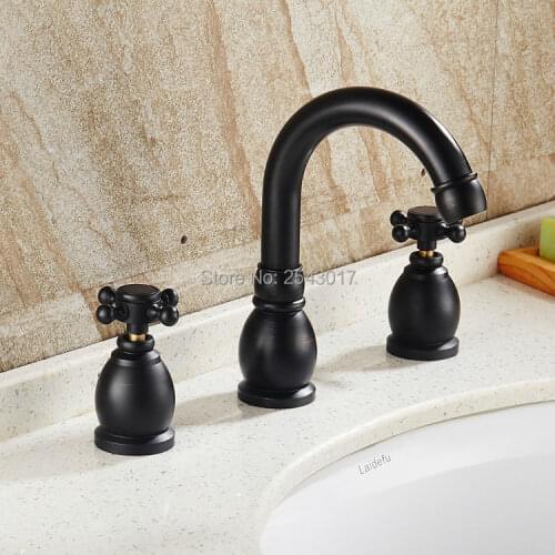 Fashion&Elegant Bathroom 3 pcs Sink Faucet Hot and Cold Deck Mounted Dual Handle Black Bronze Finish Bathtub Mixer Taps ZR862