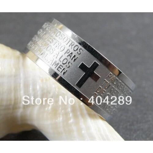 Wholesale 36Pcs 8mm High Quality Thick Stainless Steel Silver Cross Ring Mens 3D Bible Word Ring