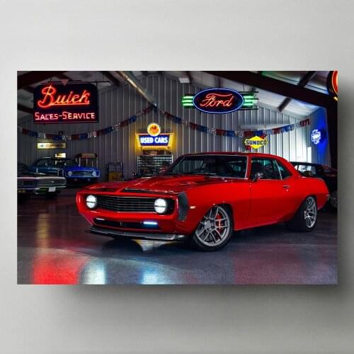 Sportscar Wall Art Picture Canvas Paintings Vintage Cars Ford Mustang Red Muscle Car Posters and Prints for Home Room Decor