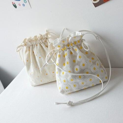 New Canvas Bag Womens Version Daisy Lace Drawstring Pocket Trendy Mobile Phone Messenger Handbag sac