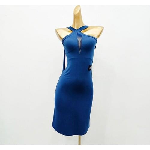 2020 New Blue Sleeveless Bare Back Latin Dance Dress Dancing Performance Women Dress Ballroom Samba Tango W500