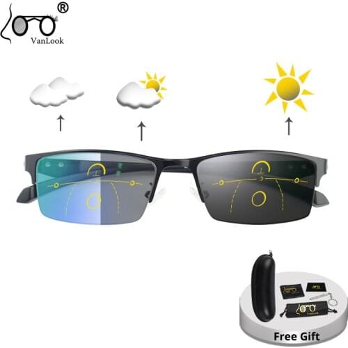 Progressive Multifocal Reading Glasses Frames Men Photochromic Sunglasses Chameleon Lens Metal Rectangular Lady Eyeglasses