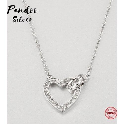 PANDOO Fashion Charm 925 Sterling Silver Original 1:1 Copy, Romantic Sweet Love Shape Wild Necklace Female Luxury Jewelry Gifts