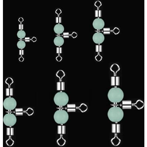 10pcs/bag Fishing Swivel Rolling Swivel luminous Ball Bearing with Pearl Connector 3 Way Fishing Accessories