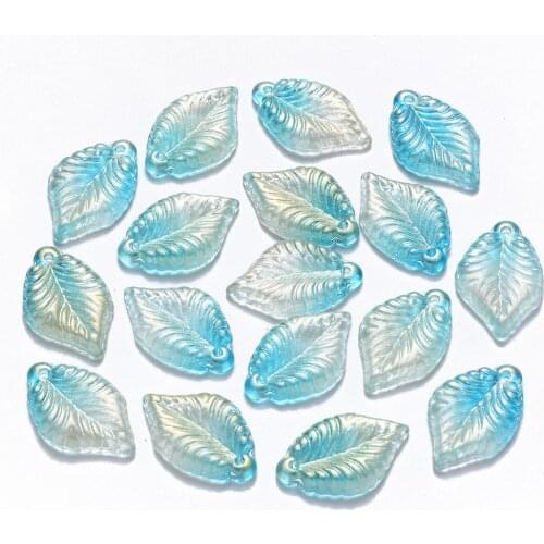 100pcs Transparent Glass Leaves Pendants Colorful Spray Painted Leaf Charms with Glitter Powder for Jewelry diy Making Findings