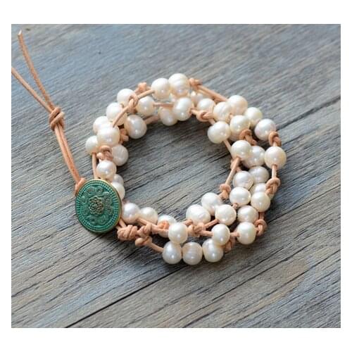 FRESHWATER Pearl Leather Knotted Wrap Bracelet Handmade Natural Pearls Boho Wedding Bracelet Wifes Gift Dropship Jewellery