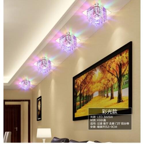 Simple modern fashion crystal corridor porch square embedded sky lantern 3w 5w led spotlight