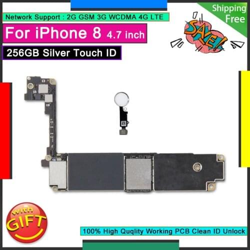 Unlocked Motherboard Original Logic Board For IPhone 8 256GB White Touch ID Home Button Good Working Mainboard Tested Function