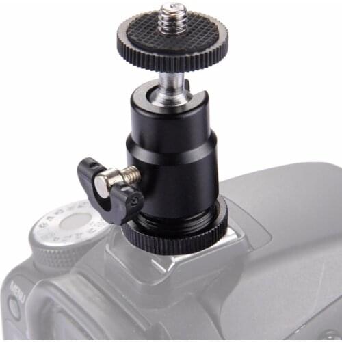 PULUZ 360 Degree Swivel Konsait Mini Ball Head Mount Hot Shoe Tripod Head 1/4 Tripod Screw Head with Lock