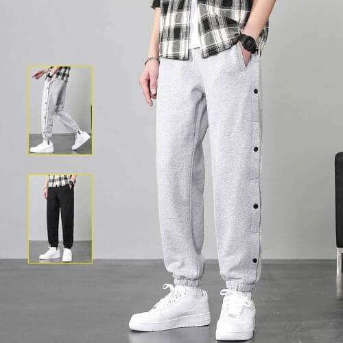 Mens Harem Sweatpants Fashion Splicing Joggers Casual Pants Side Buttons Solid Sportswear Tracksuit Gyms Run Track Trousers A5
