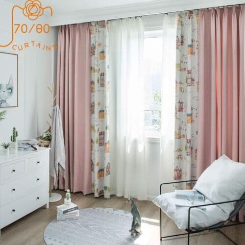 Boys and Girls Room Childrens Room Curtains Childlike Printing Polyester Imitation Linen Stitching Blackout Curtains