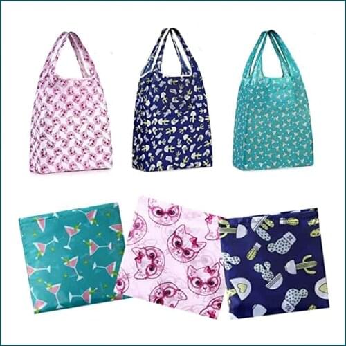 2PCS Multi Color Folding Shopping Bag Eco Friendly Ladies Gift Foldable Reusable Tote Bag Portable Travel Single Shoulder Bags