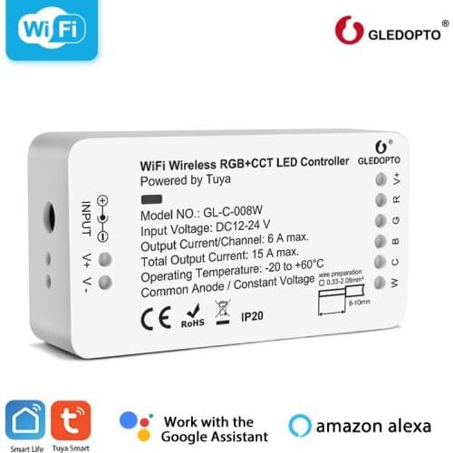 Gledopto tuya WiFi LED Controller RGBCCT Control For RGB Warm Cold White Dimmable Strip Light Work With Alexa Google Home