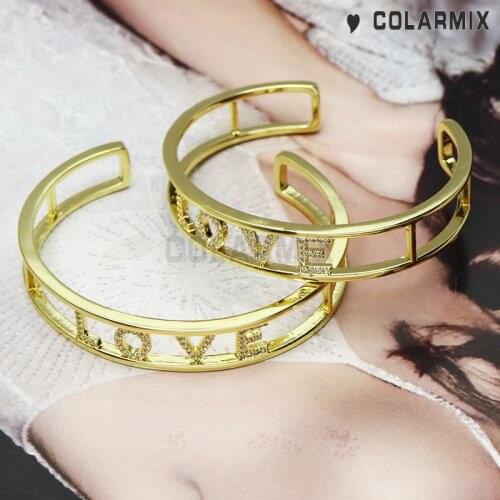 4 PIECES LOVE bangles filled metal bangle cuff bangle for women fashion jewelry zircon accessories bracelets 51149