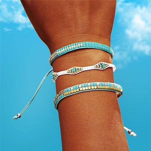 BLUESTAR Bohemian Colorful Beads Friendship woven Bracelets for Women Charms Cotton Rope Chain Bracelet set Jewelry accessories