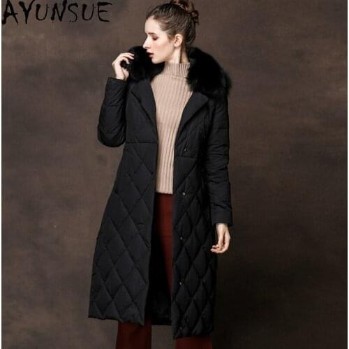 AYUNSUE Womens Down Jacket Big Fox Fur Collar High Quality Autumn Winter Coat Women Long Parka Fashion Korean Puffer Jackets